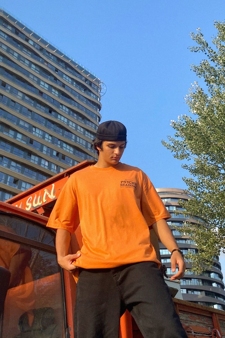 Psychic Sırt Baskılı Turuncu Oversize Tshirt