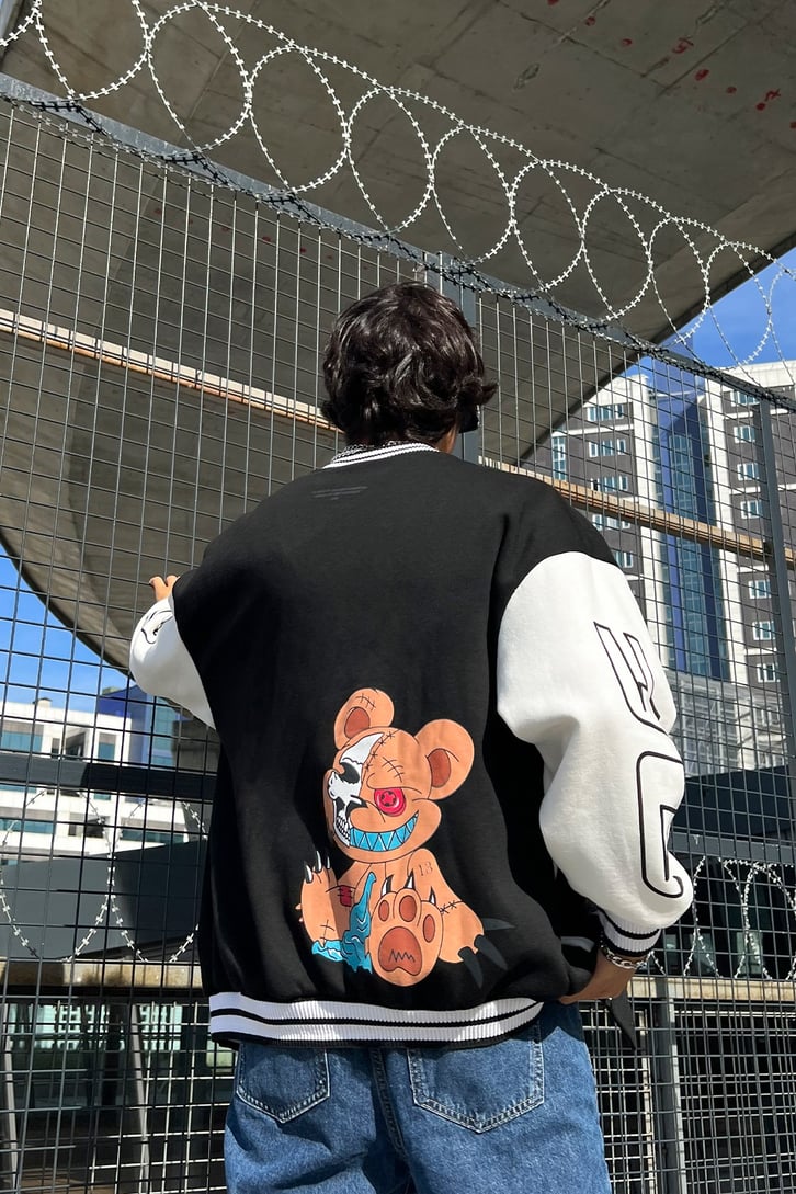 Psycho Bear Baskılı Kolej Ceket