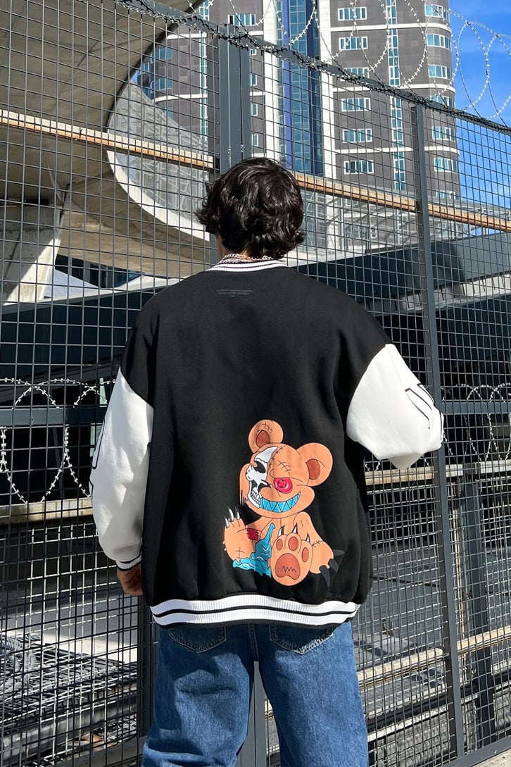 Psycho Bear Baskılı Kolej Ceket