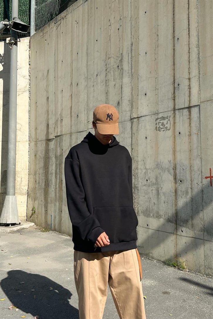 Psycho Bear Sırt Baskılı Siyah İçi Pamuklu Oversize Hoodie