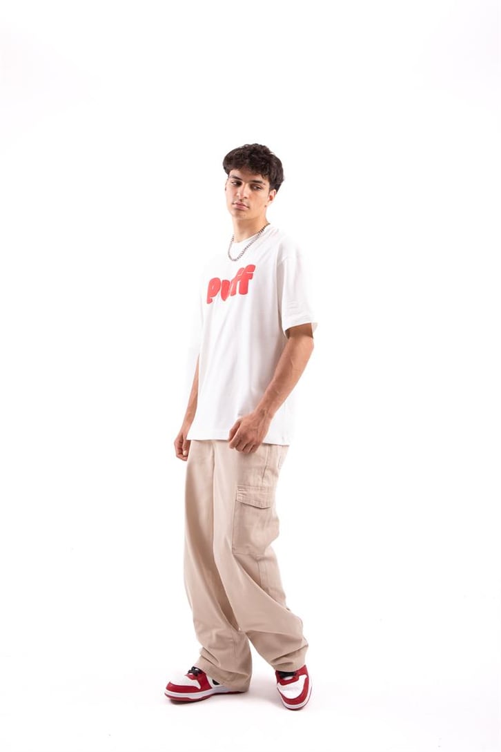 Puff Baskılı Beyaz Oversize Tshirt