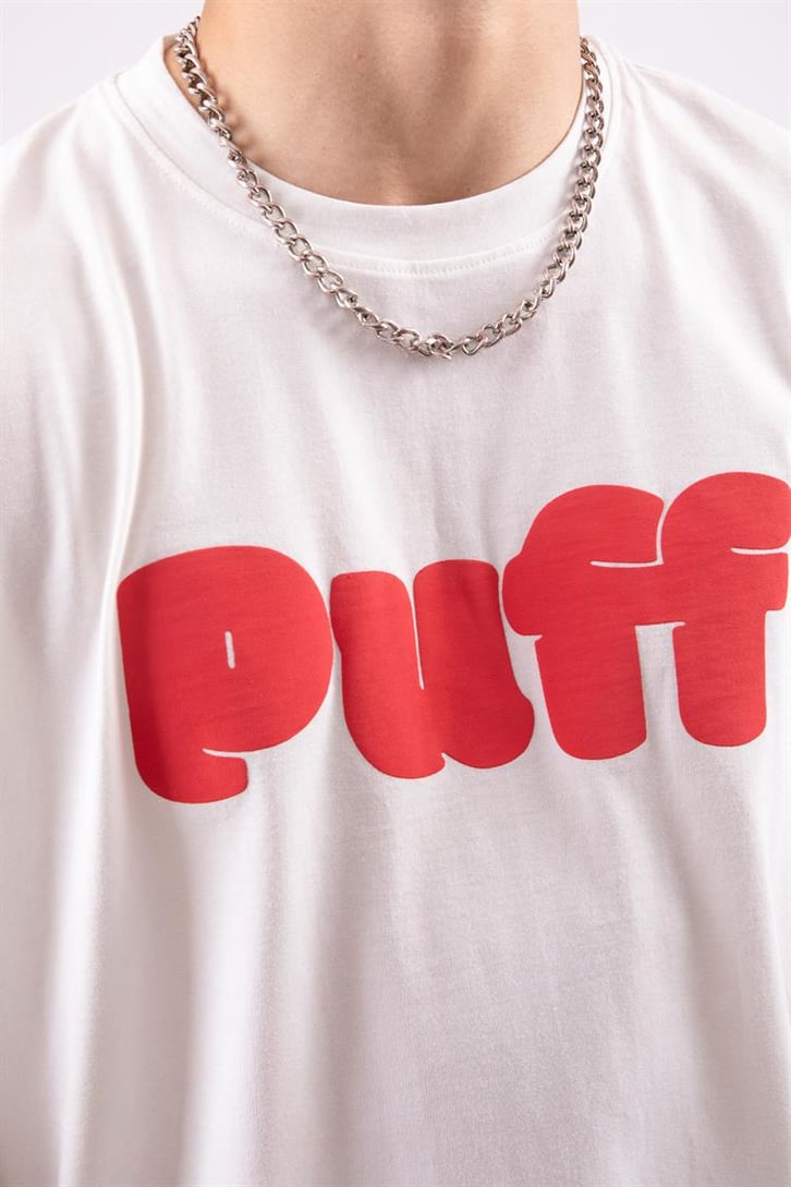 Puff Baskılı Beyaz Oversize Tshirt
