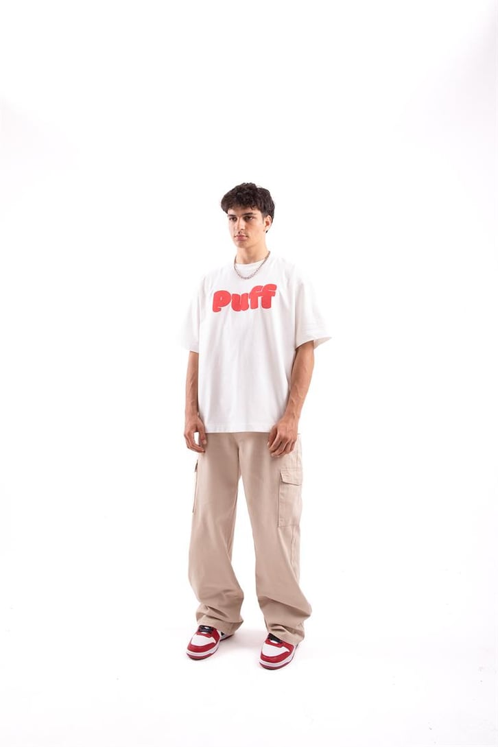 Puff Baskılı Beyaz Oversize Tshirt