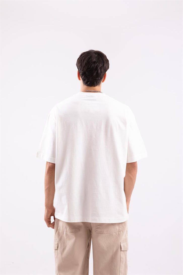 Puff Baskılı Beyaz Oversize Tshirt