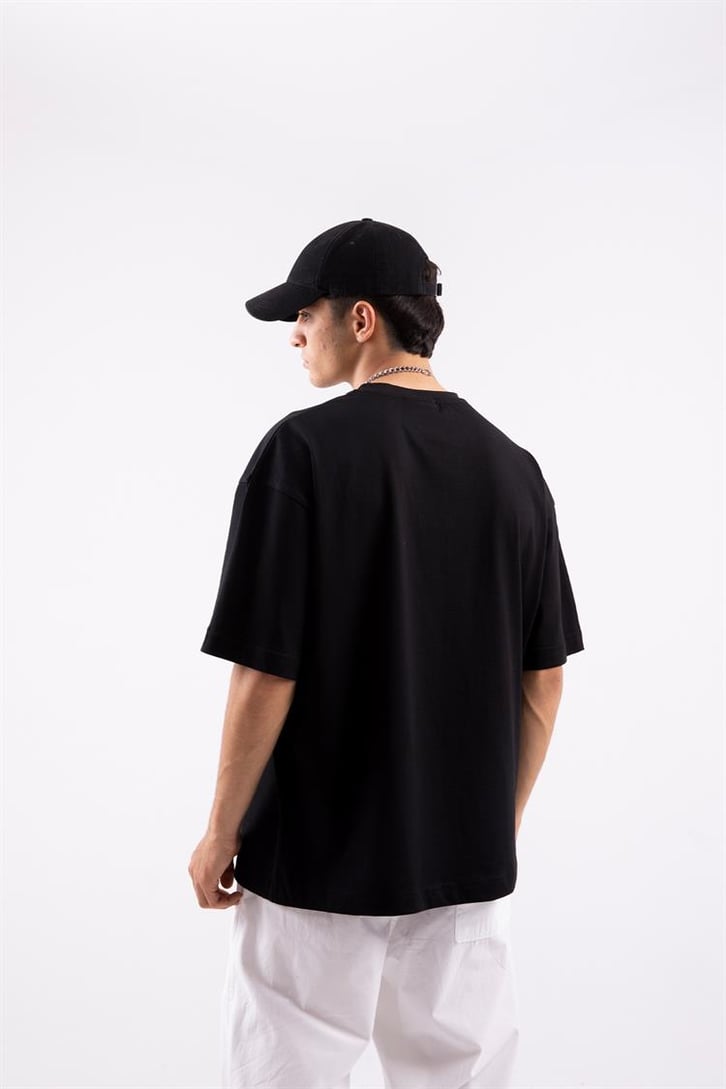 Puff Baskılı Siyah Oversize Tshirt