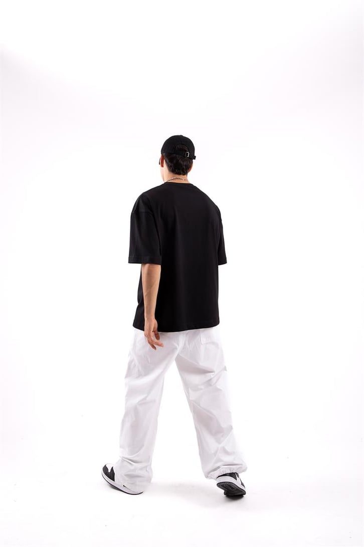 Puff Baskılı Siyah Oversize Tshirt