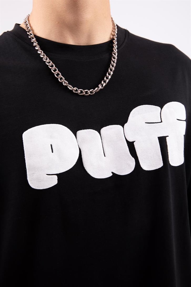 Puff Baskılı Siyah Oversize Tshirt