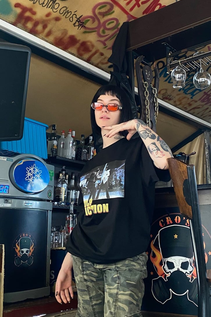 Pulp Fiction Baskılı Siyah Oversize Tshirt