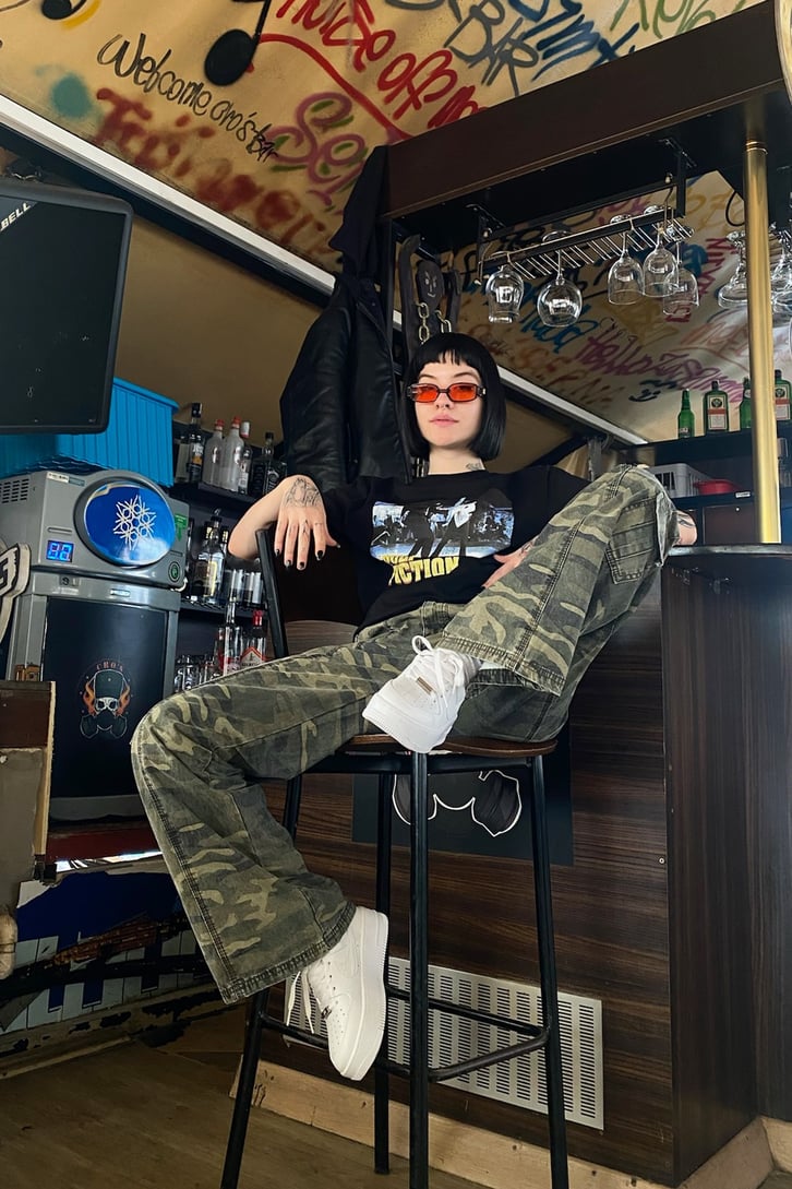 Pulp Fiction Baskılı Siyah Oversize Tshirt