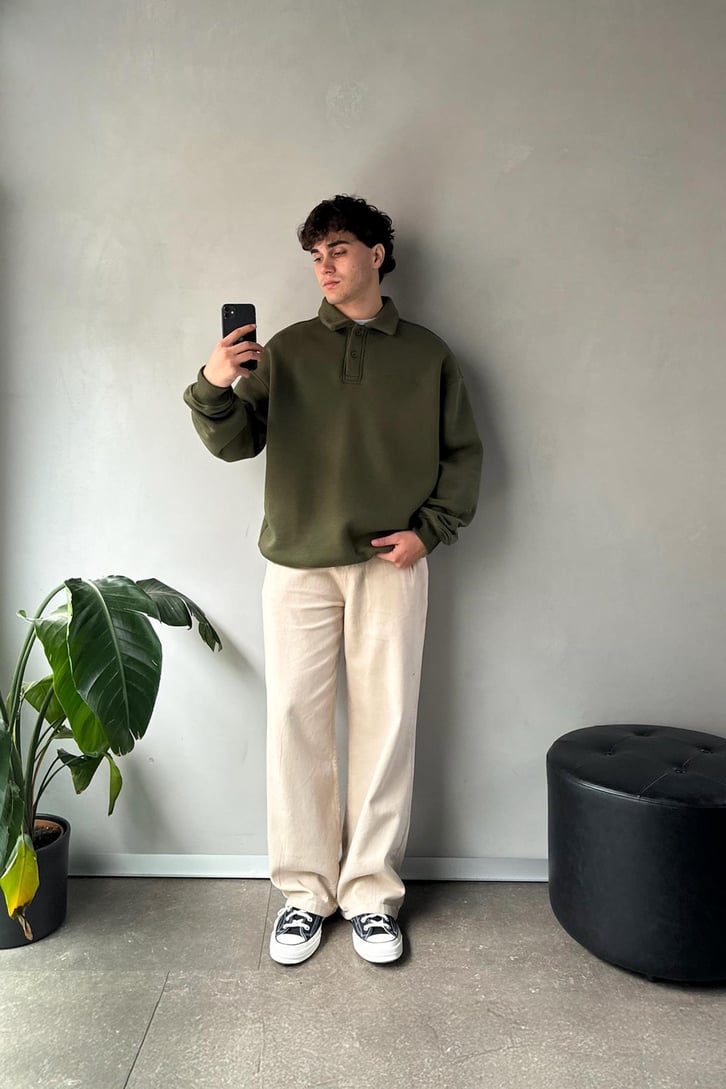Punch Art Baskılı Polo Yaka Sweatshirt