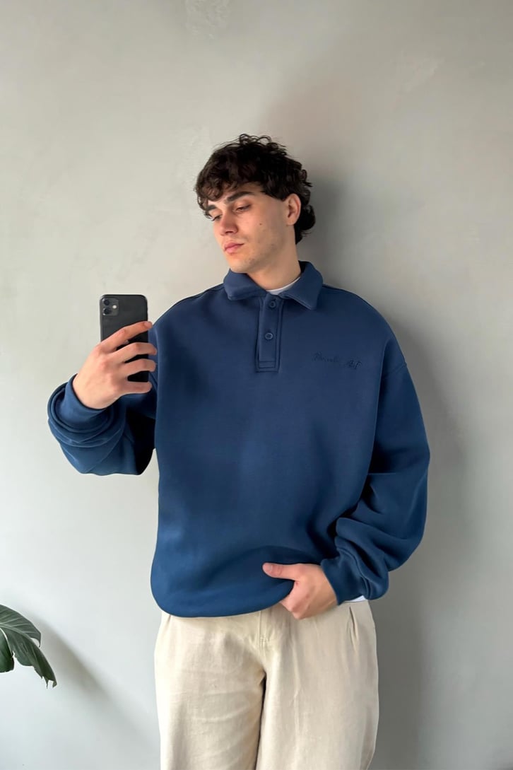 Punch Art Baskılı Polo Yaka Sweatshirt