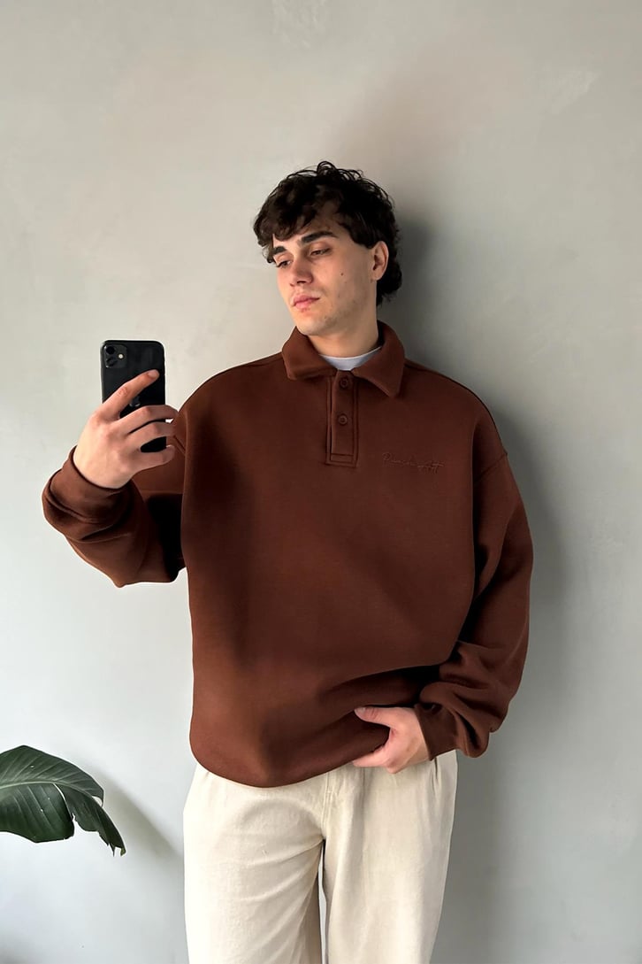 Punch Art Baskılı Polo Yaka Sweatshirt