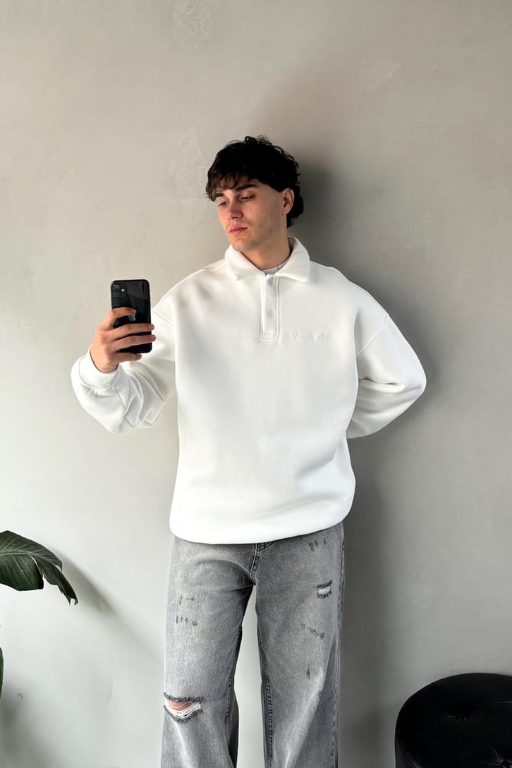 Punch Art Baskılı Polo Yaka Sweatshirt