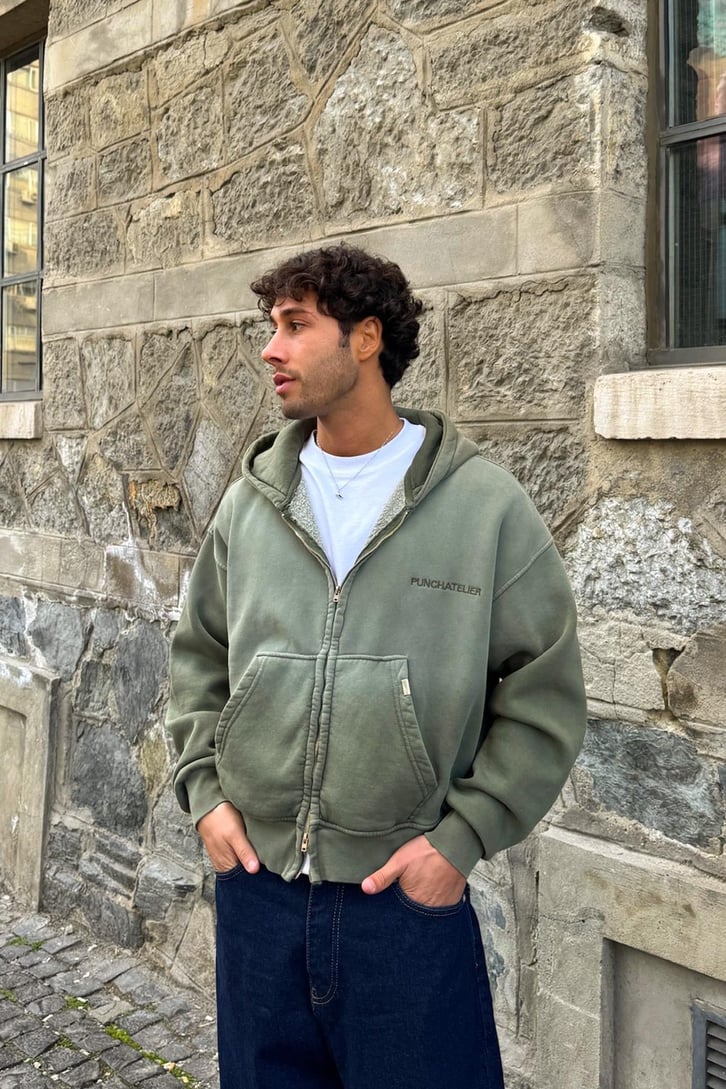 Punchatelıer Nakışlı Crop Zip Hoodie