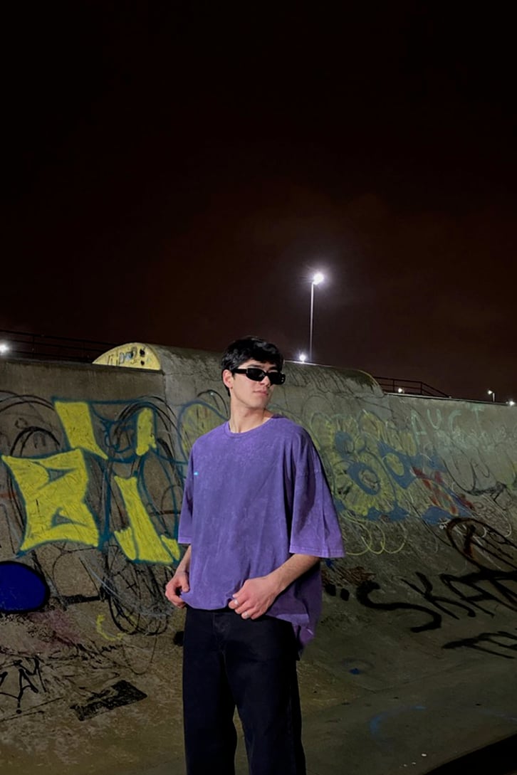 Purple Acid-Wash Oversize Basic Tshirt