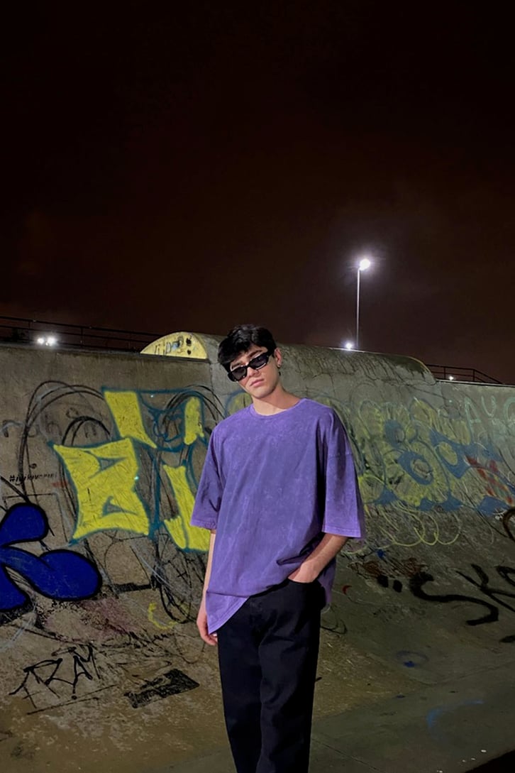 Purple Acid-Wash Oversize Basic Tshirt