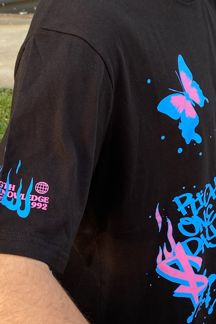 Purple Trip Baskılı Oversize Siyah Tshirt
