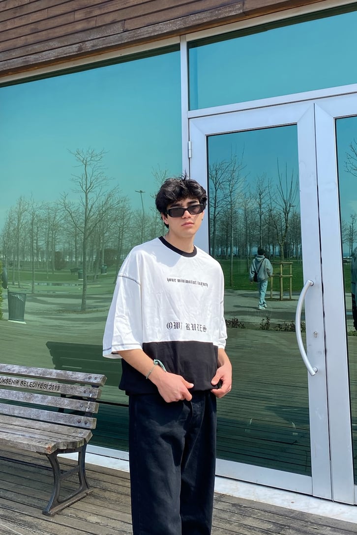 Purpose Gothic Çift Renk Oversize Tshirt