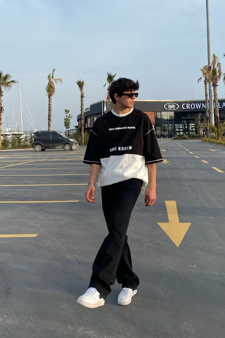 Purpose Gothic Çift Renk Oversize Tshirt