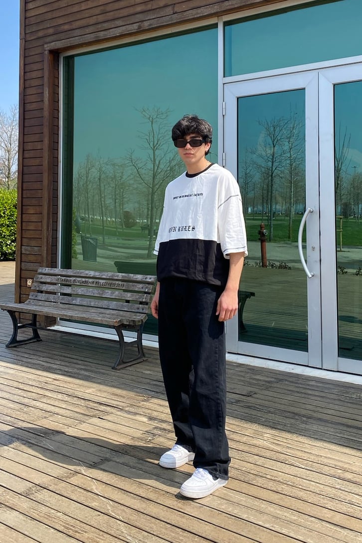 Purpose Gothic Çift Renk Oversize Tshirt