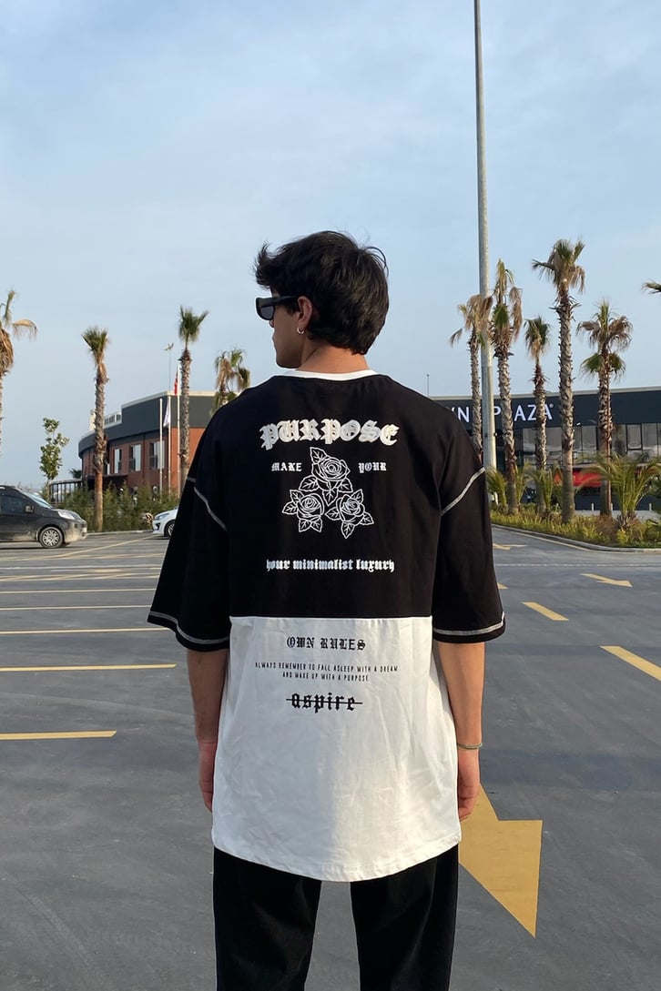 Purpose Gothic Çift Renk Oversize Tshirt