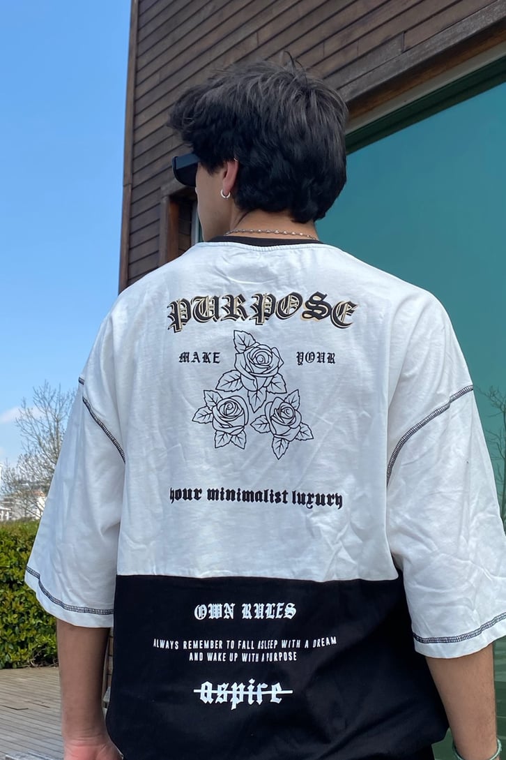 Purpose Gothic Çift Renk Oversize Tshirt