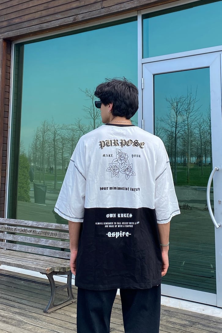 Purpose Gothic Çift Renk Oversize Tshirt