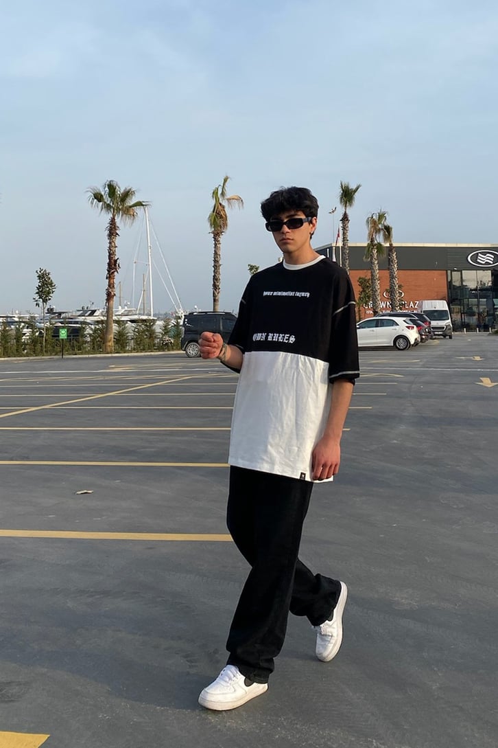 Purpose Gothic Çift Renk Oversize Tshirt