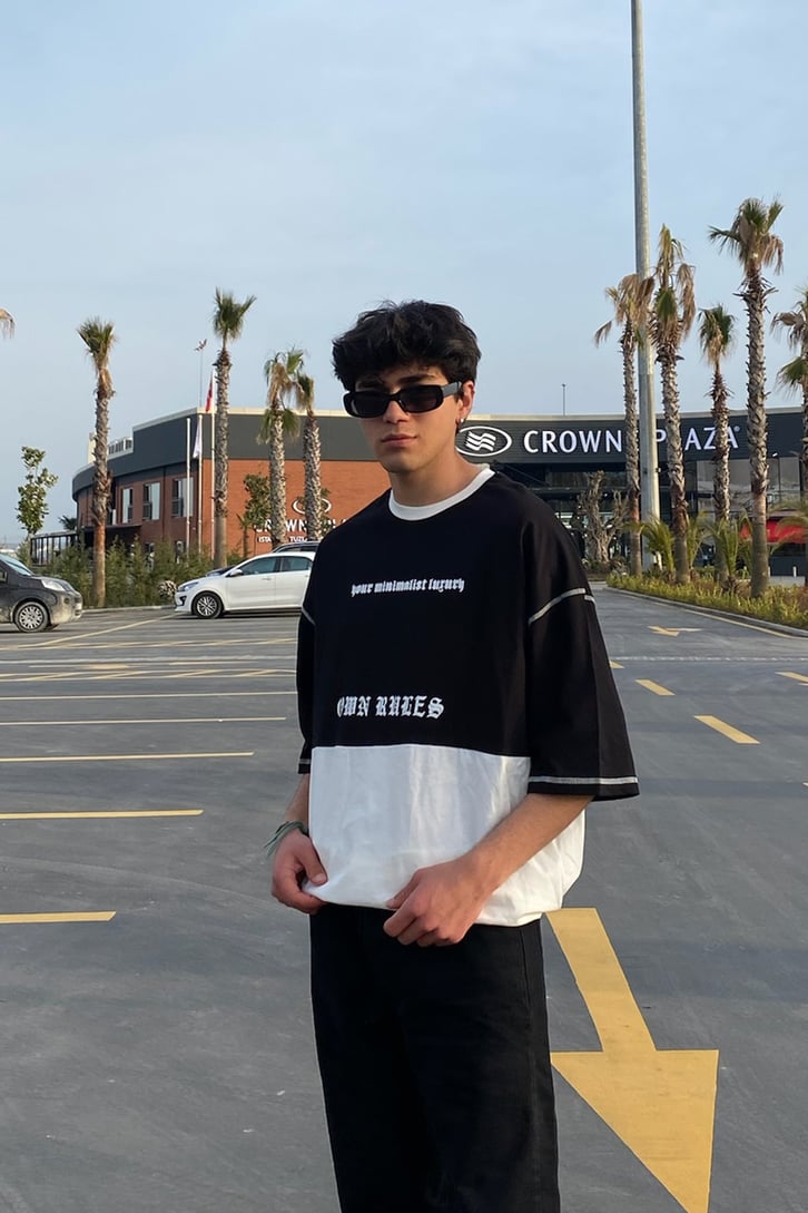 Purpose Gothic Çift Renk Oversize Tshirt
