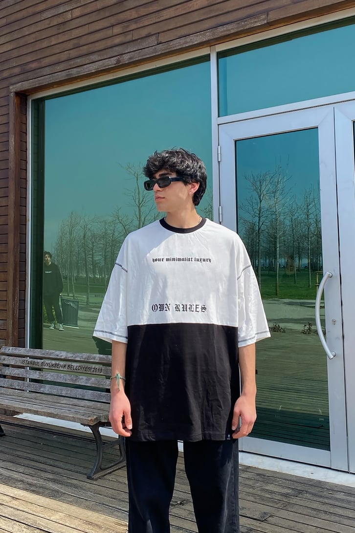 Purpose Gothic Çift Renk Oversize Tshirt
