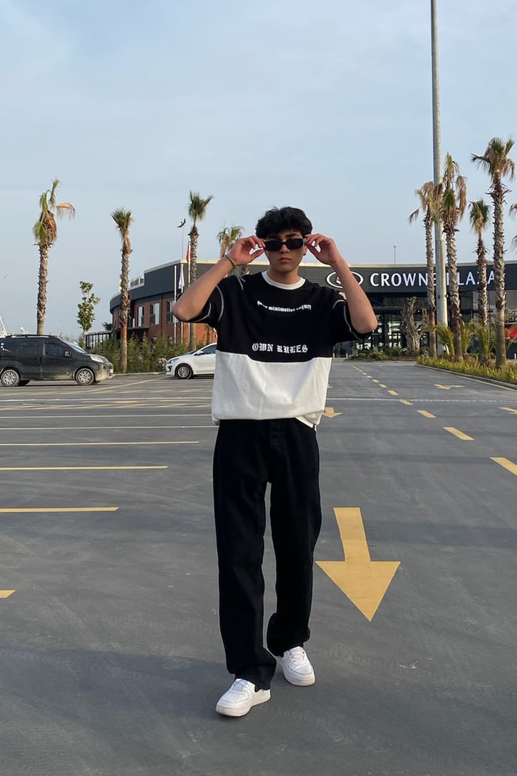 Purpose Gothic Çift Renk Oversize Tshirt