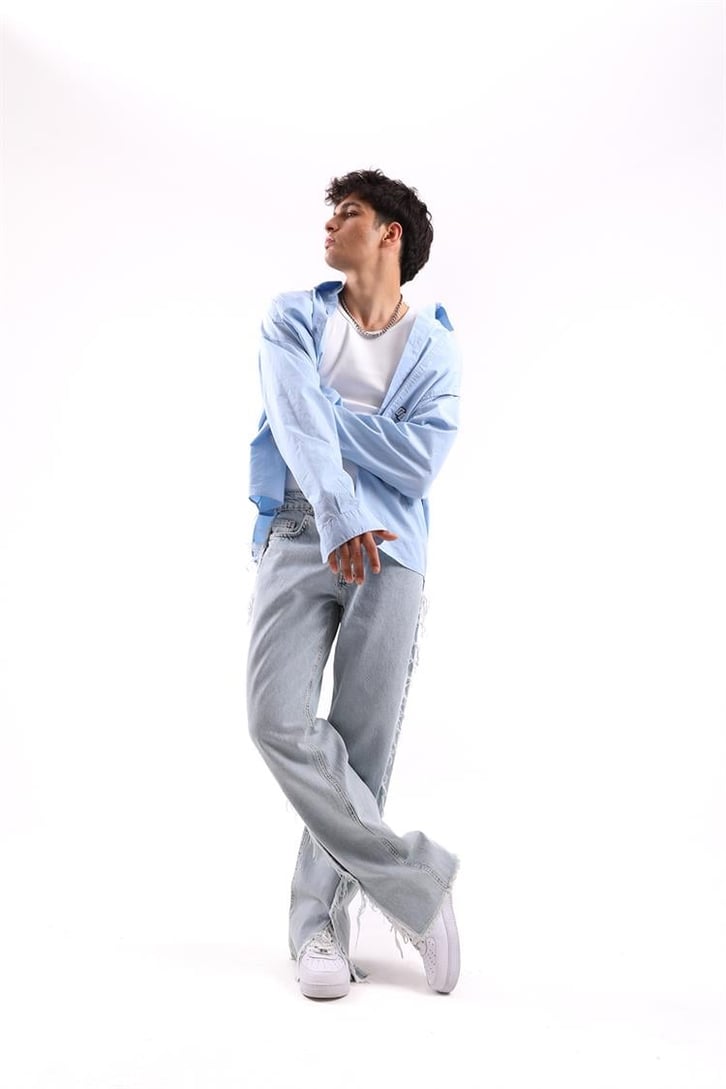 Püskül Detaylı Yırtmaçlı Baggy Jean