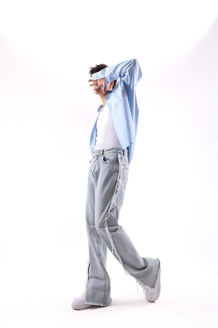Püskül Detaylı Yırtmaçlı Baggy Jean