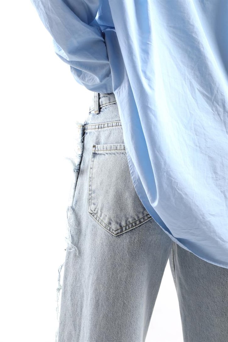 Püskül Detaylı Yırtmaçlı Baggy Jean