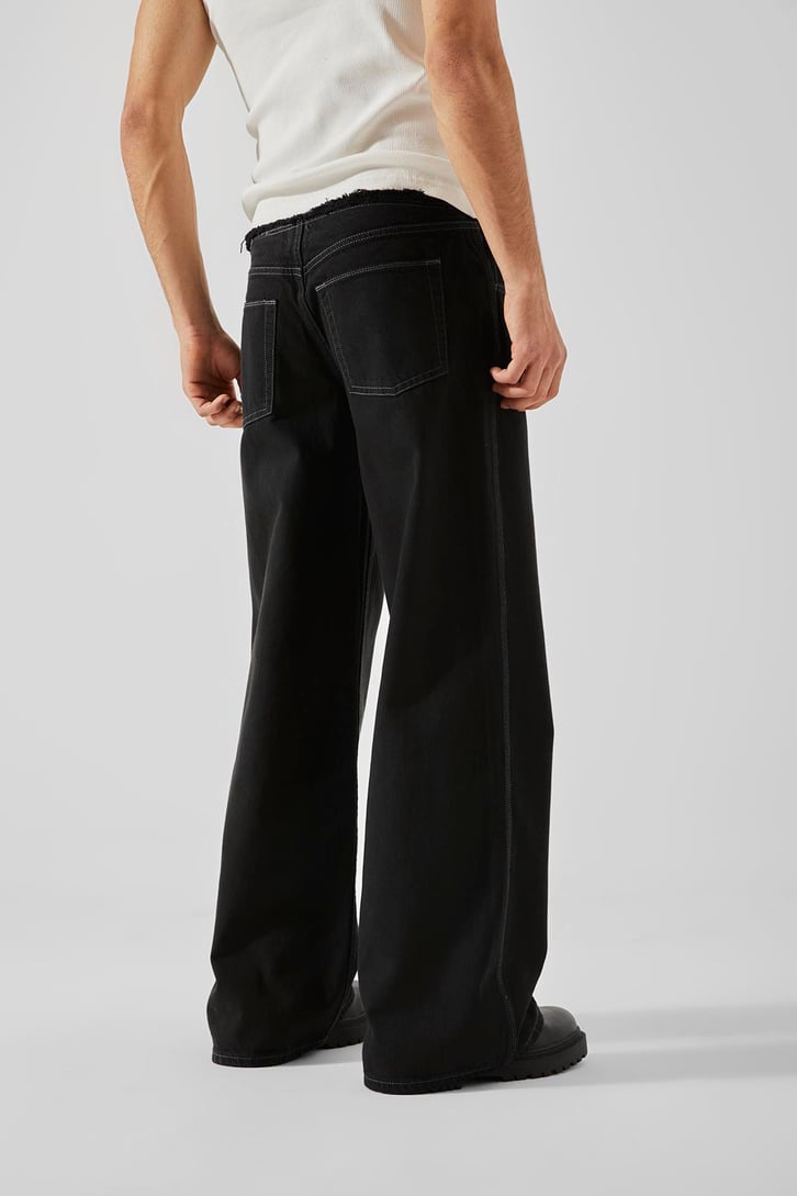 Püskül Kemerli Siyah Baggy Jean