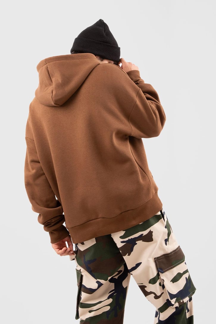 Pyramid Baskılı Kahverengi Zip Hoodie