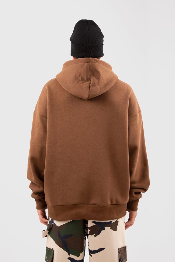 Pyramid Baskılı Kahverengi Zip Hoodie