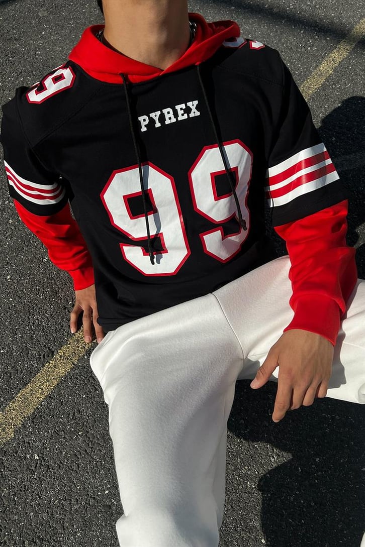 Pyrex 99 Baskılı Siyah İçi Pamuklu Hoodie
