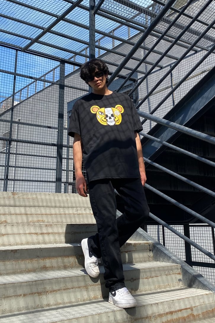 Pysco Bear Siyah Oversize Tshirt