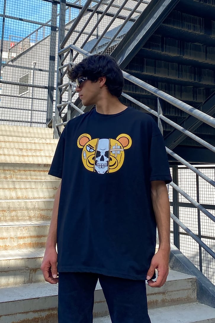 Pysco Bear Siyah Oversize Tshirt