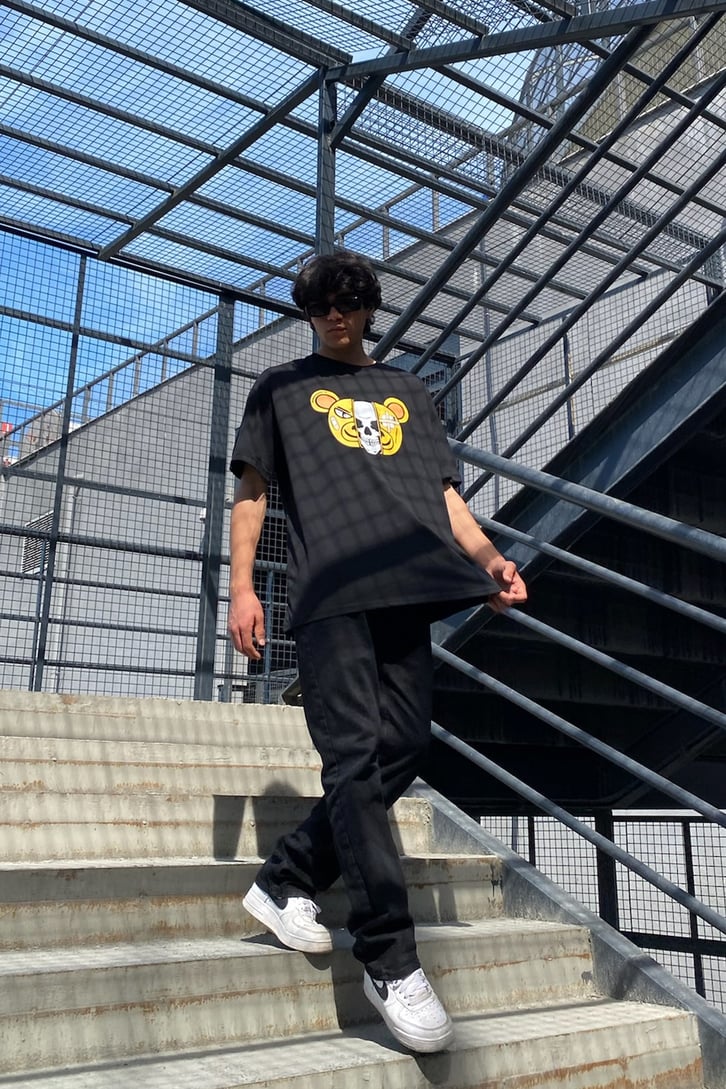 Pysco Bear Siyah Oversize Tshirt