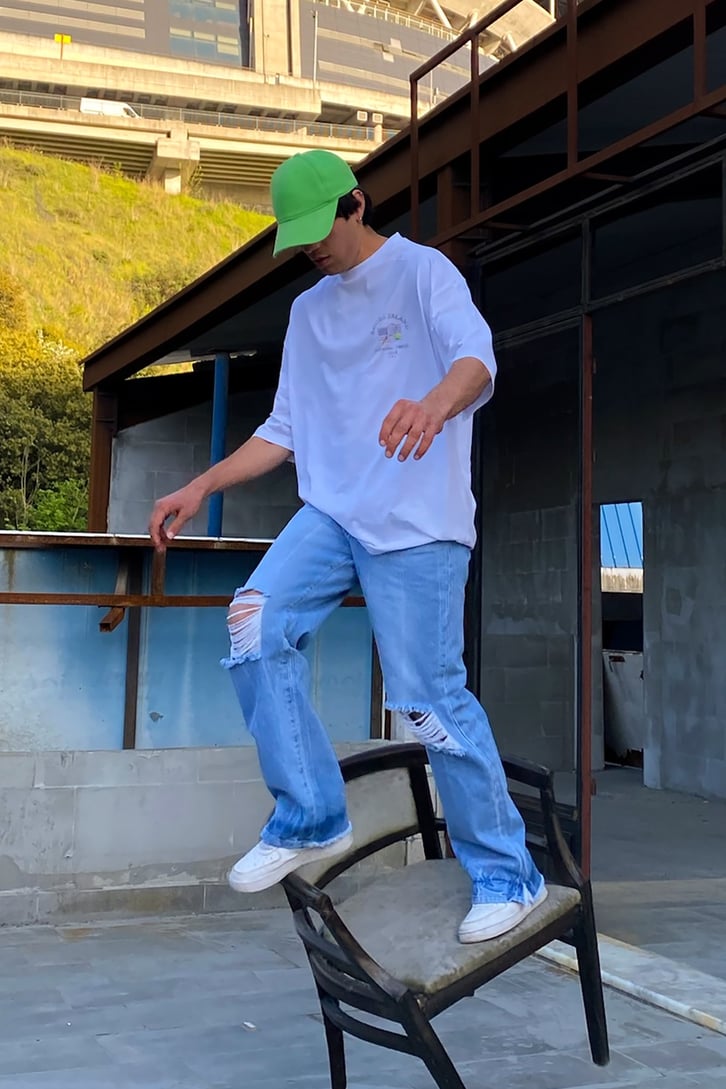 Quad Yırtık Detaylı Mavi Baggy Jean