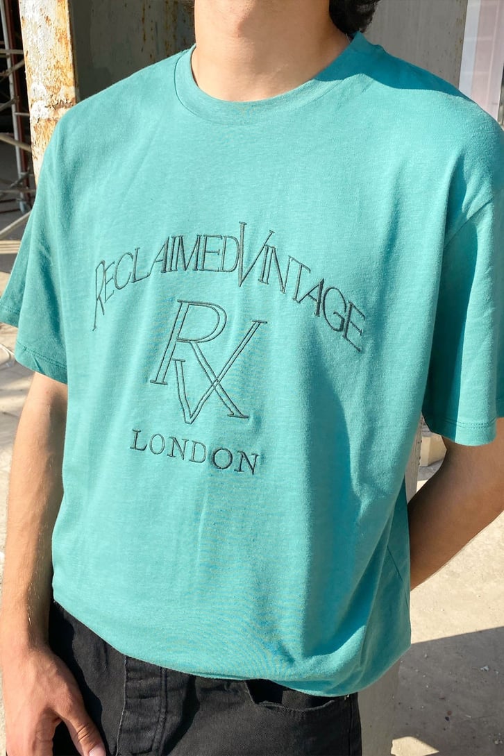 R.V. London Baskılı Yeşil Oversize Tshirt
