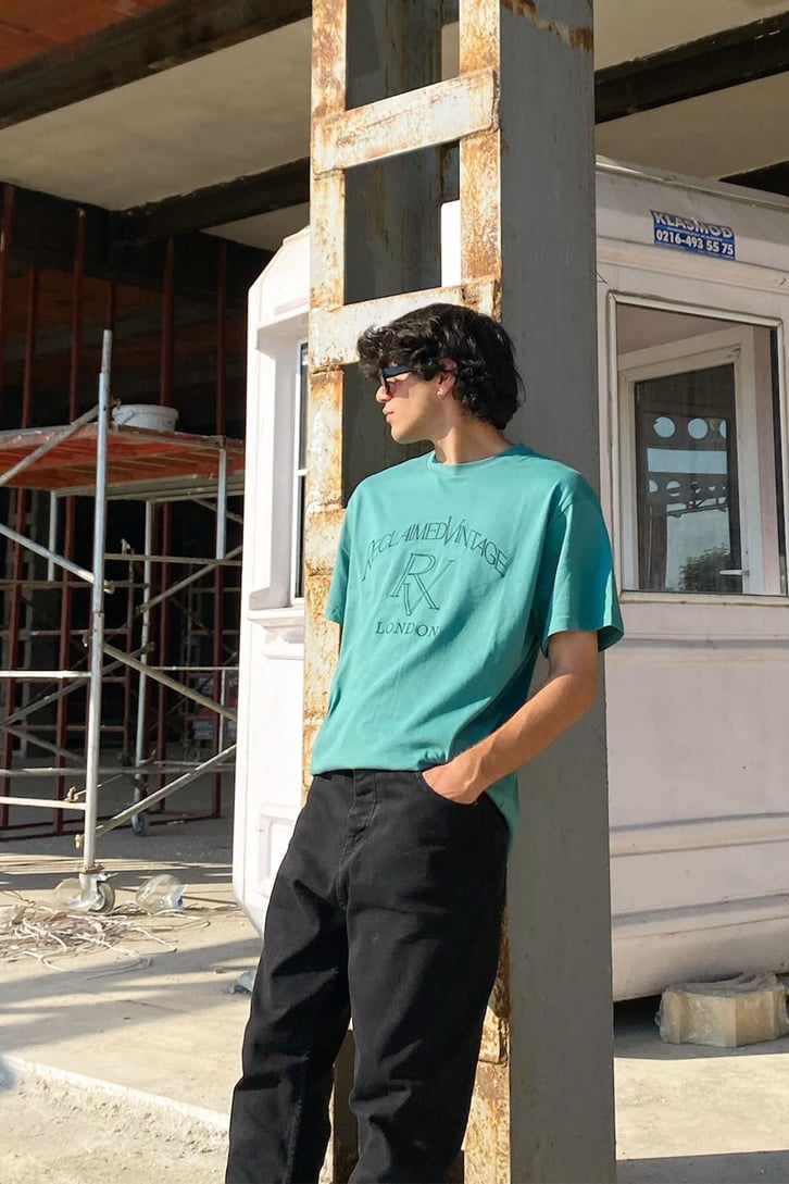 R.V. London Baskılı Yeşil Oversize Tshirt