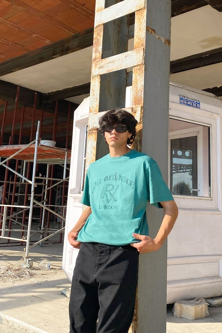 R.V. London Baskılı Yeşil Oversize Tshirt
