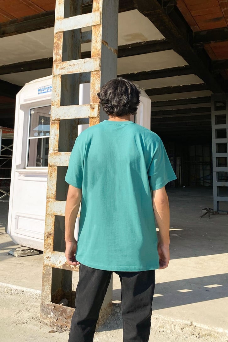 R.V. London Baskılı Yeşil Oversize Tshirt