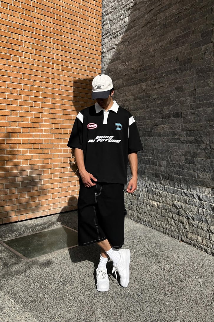Racer Siyah Polo Yaka Tişört