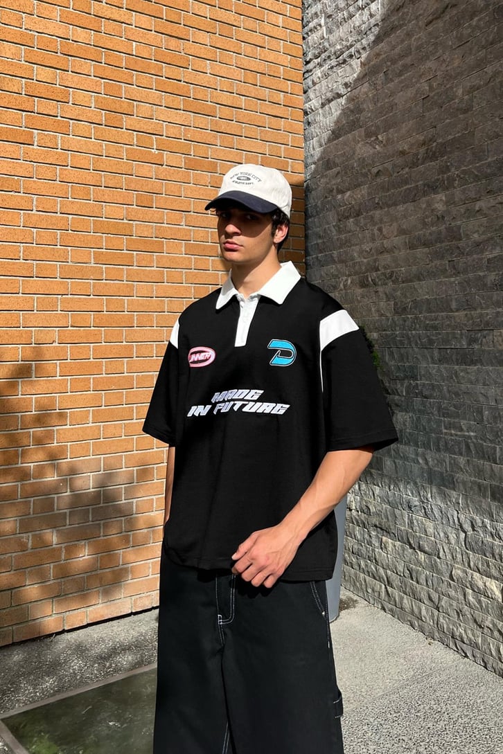 Racer Siyah Polo Yaka Tişört
