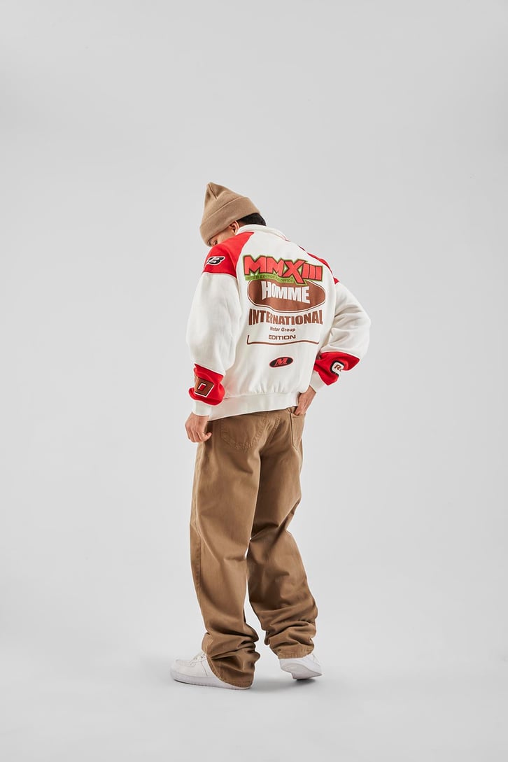 Racing Baskılı Ekru Oversize Ceket