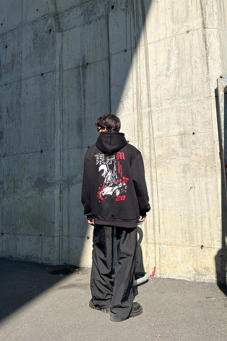 Racing Car 28 Siyah İçi Pamuklu Oversize Hoodie